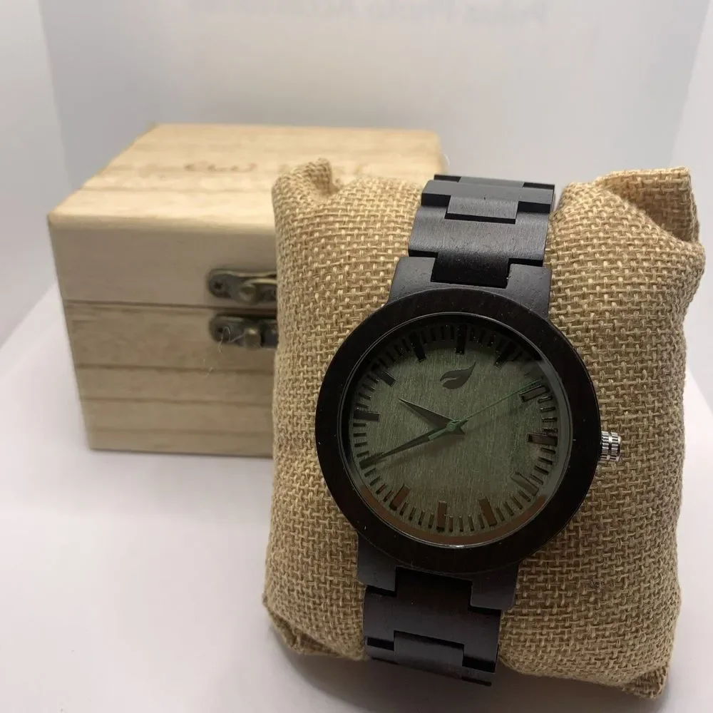 Eco Nisi Men's Brown Wooden Analog Green Dial Quartz Genuine Wrist Watch YR77